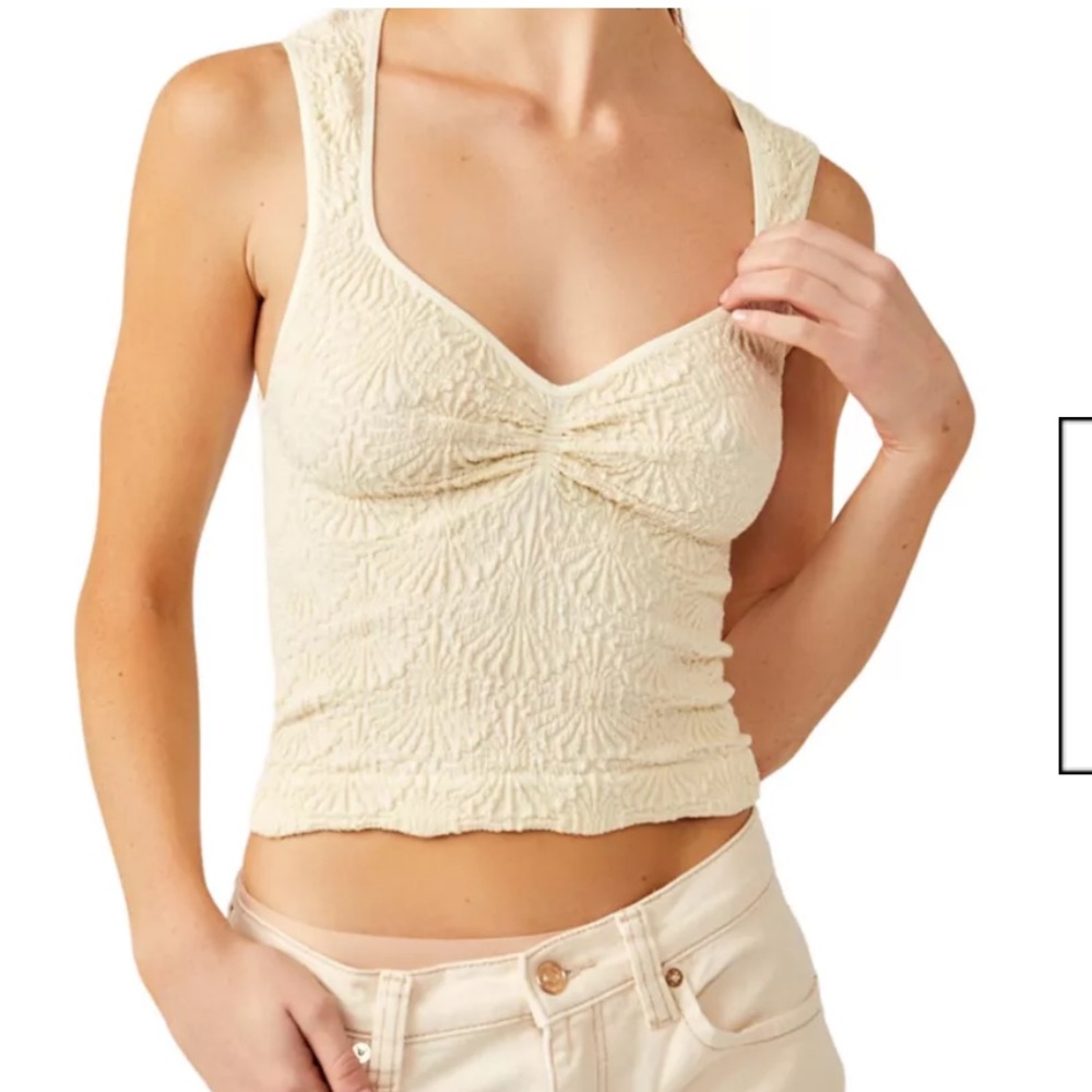 Free People Cream Textured Ruched Tank Top